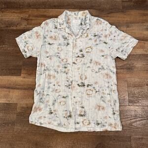 Porter & Ash Button-Up Shirt Linen Blend S Cabana Style Camp Collar Watercolor